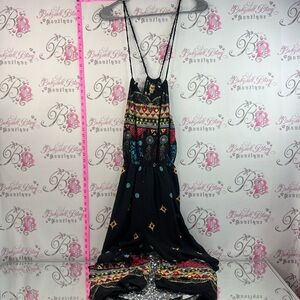 Wayan jumper one piece romper pants Bohemian Black Embroidered Maxi Jumpsuit